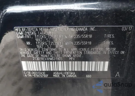 2017 Toyota Rav4 Limited z USA, uszkodzony, nr VIN 2T3DFREVXHW631905